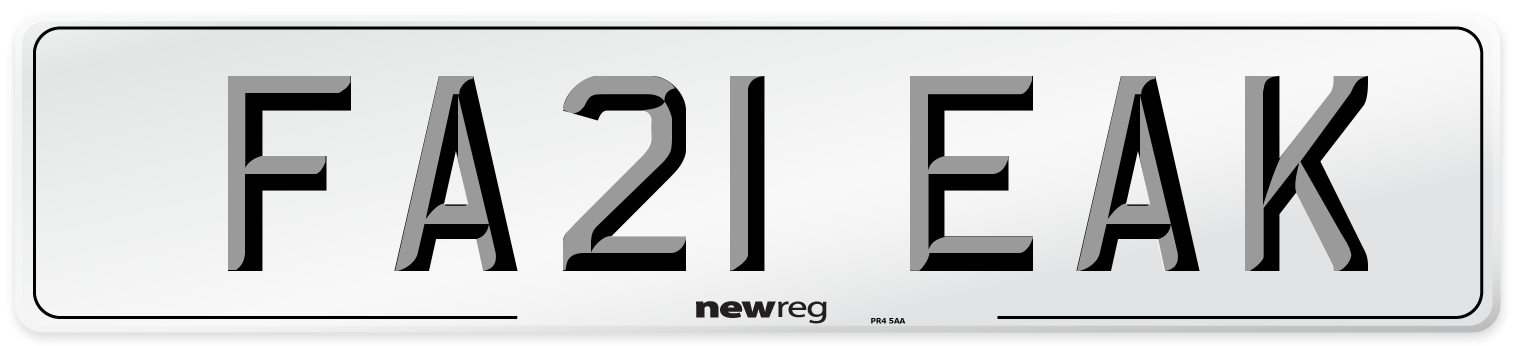 FA21 EAK Number Plate from New Reg